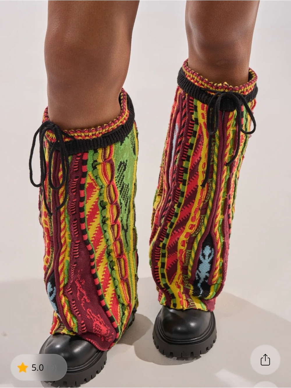 AKIRA Size 10 Multicolor Patterned Knit Boots with Drawstring at the Top - Picture 6 of 8